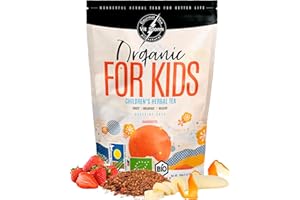 VITSTORM® Tisana BIO per Bambini – Tisana Rilassante per Dormire – Digestiva – Infuso Rooibos, Camomilla, Melissa, Fragola, Arancia, Lamponi – Tisana Frutti Rossi Senza Caffeina, 100g