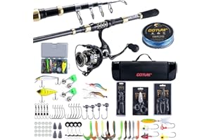 ‎GOTURE Goture Angelset mit Teleskop-Angelruten (24T Carbon),1,8m/2,1m/2,4m/2,7m I Angelrute Set Komplett 5.2:1 Spinnrolle, 150m/14kg Schnur, Köderbox & Tragetasche – für Salz-/Süßwasser, Reisen–Angelgeschenk
