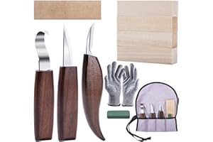 CHANGEMOORE Schnitzwerkzeug Holzschnitzwerkzeuge Set - 11 teilig inkl. Schnitzmesser, Segeltuchtaschen & Anspitzer,Schnittfeste Handschuhe und Geschnitzte Holzblöcke Anwendbar für Kinder/Anfänger