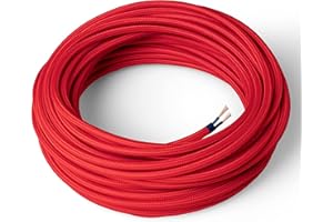 Amarcords - Cable de tela color ROJO, redondo, seda, 5 metros, con 2 conductores 2x0,75 - Hilo eléctrico textil de color estilo clásico para lámparas bricolaje y iluminación vintage.