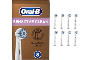 Oral-B Sensitive Clean Brossettes De Rechange Pour Brosse À Dents Électrique Format Spécial Boîte Aux Lettres, Pack De 8, Blanc et Bleu