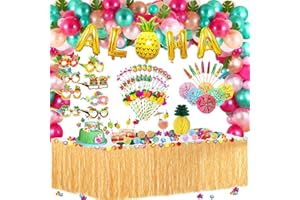 LECONCES 170 Hawaii Party Dekoration Set, Hawaii Deko Tiki Bar Deko Hawaii Luau Tischröcke Ballons Arch Kit, ALOHA Girlande, Blüten, Künstliche Palmenblätter, Hawaiian Papierbrille, Sommer Party Dekoration