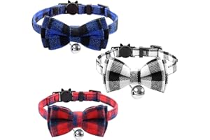 ZNGOU 3 PCS Plaid Cat Collars Quick Release Kitten Collar Bow Tie Safety Cat Bowtie Collars Christmas Cat Bow Collar With Bell Soft Tartan Collar Adjustable Pet Collars For Kitten Puppy Blue Red White