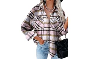 HVEPUO Damska kurtka koszulowa w kratkę, z długim rękawem, koszula, płaszcz, flanelowa kurtka