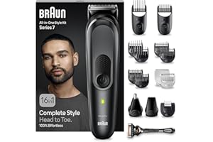 Braun All-in-One Style Kit Series 7 MGK7470, Beard Trimmer Men Rechargeable, 16-in-1 Kit for Beard, Hair, Manscaping & More, Hair Clippers Men Cordless, Mens Shaver and Beard Trimmer, Black