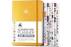 Clever Fox Planner 2ª edición – Agenda semanal y mensual coloreada, seguimiento de hábitos, gestión del tiempo y organizador (A5 (14.5 x 21cm) Inglés, Amber Yellow)