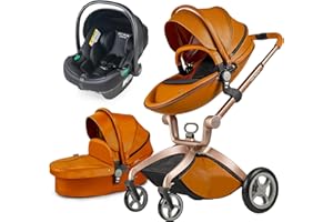 Hot Mom Passeggino 3 in 1,con Seggiolino Auto set completo,con telaio in alluminio, pneumatici in gomma, parapioggia, zanzariera(marrone-3)