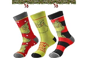 Giugio Skarpety bożonarodzeniowe, Grinch Nowość Christmas Socks, zabawne skarpetki, kolorowe wzory, odświętne skarpety bawełniane, prezent dla mężczyzn i kobiet