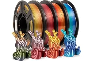 iSANMATE Conjunto de Filamento Impresora 3D Multicolor, Silk PLA Degradado Filamento PLA 1.75 1kg(250g x 4 Volúmenes), Azul Claro Azul, Naranja Rojo, Plata Roja, Seda Arcoiris