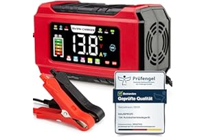 HAUSPROFI Inteligentna ładowarka samochodowa 15 A, 12 V/24 V z 9 trybami ładowania, wyświetlacz LCD do samochodu, ciężarówki, motocykla, łodzi, kompatybilna z akumulatorami kwasowo-ołowiowymi AGM EFB