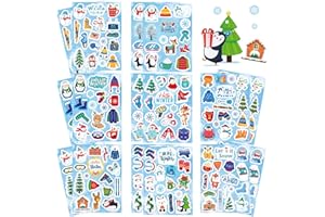 Fyvadio 262pcs Autocollants d'Hiver pour Enfants - Vacances d'Hiver Avec Ski, Elan, Bonhomme de Neige, Arbre de Noël, Pingouin, Hello Winter Snowflake Autocollants Décor pour Enveloppe