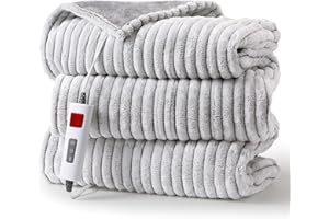 ZonLi Heizdecke mit Abschaltautomatik, 6 Temperaturstufen & 1~10 Stunden Auto-Off-Timer Überhitzungsschutz, 130 x 180 cm Warm Elektrische Wärmedecke für Bett,Maschinenwaschbar Grau