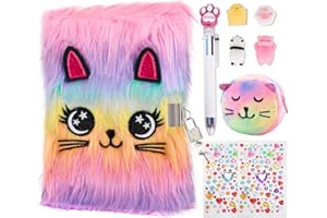homicozy 9 Stück Tagebuch Mädchen Set mit Schloss, Geheimes Plüsch Katze Notizbuch, 160 Liniertes Seiten, A5 Privates Tagebuch Kinder mit Geldbörse, Stift, Journal Geschenke zum Schreiben Zeichnen