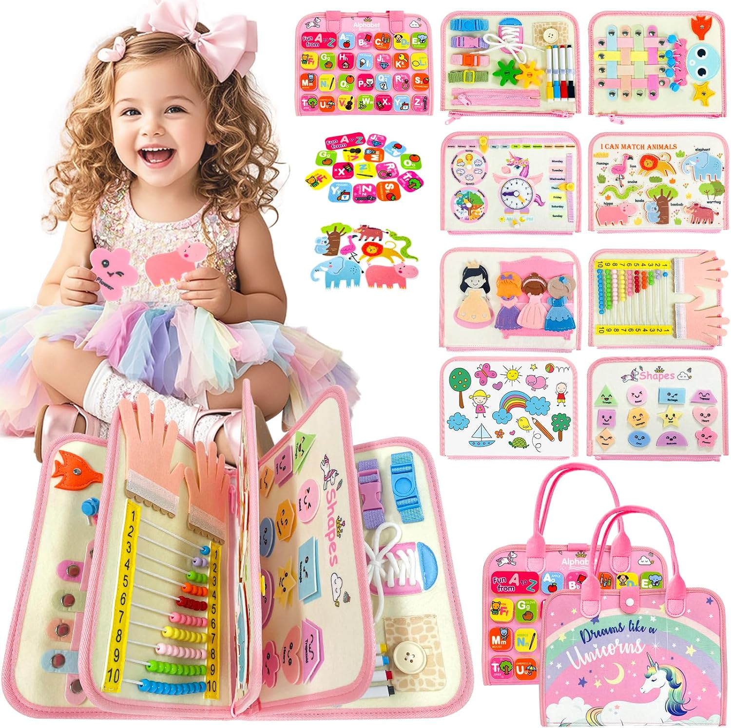 Sumtoco Busy Board, Juguetes Niños 3 Años, Montessori Libros Niños 3, Libro Sensorial Bebe 2 Años, Regalo Niña 2 Años, Juegos Educativos Niños, Activity Board, Regalo Niña 2 Cumpleaños