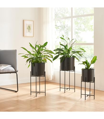 Produktbild von Schmiedeeisen Blumentopf Geometrische Eisenregal Halter Metallständer Schwarz Rund 22cm Pflanze Blumenständer Mit Übertopf Für Sukkulenten Kräuter Kaktus Pflanzen Fensterbank Dekoration Bonsai