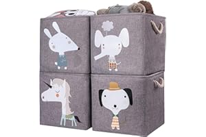 AXHOP Aufbewahrungsbox Kinder 4er Set 28x28x28 cm faltbare Aufbewahrungskorb kinder für Regal. Ideal für Kallax einsatz, Spielzeugkiste, Spielzeug, Bücher, Kinderzimmer.Graues Einhorn