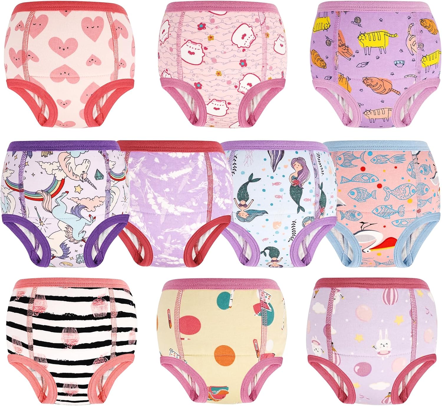 MOEMOE BABY Potty Training Pants Cotton Toilet Training Pants Toddler Training Underwear Reusable Training Pant,Purple Unicorn,10 pack,3 Years