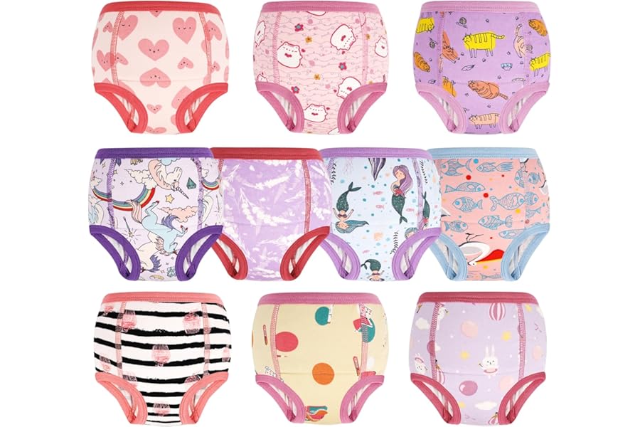 MOEMOE BABY Potty Training Pants Cotton Toilet Training Pants Toddler Training Underwear Reusable Training Pant,Purple Unicorn,10 pack,3 Years