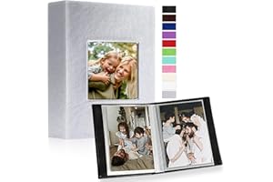 Ywlake Pequeño Album de Fotos 10x15 100 2 Paquetes, Mini Cuero Album para Photos Bolsillos Carga Superior Verticales Plata