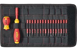 Wiha Jeu de tournevis et d'embouts slimVario isolés (41231) lot de 19 pcs avec trousse pliable | Fente ou plat cruciforme PH PlusMinus TORX six pans