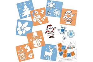 NAKLEO Pochoirs de Dessin pour Enfants 8 Pcs 15x15cm Noël, Plastique et Réutilisable Créatif Modèles pour Peinture, DIY Bricolage Décoration Arts et Artisanat, Papier Mur Bois Tissu