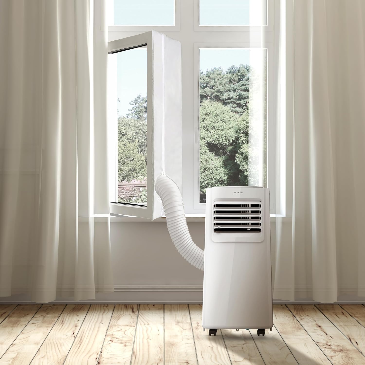 Cecotec Acople Cubierta Aislante Universal de Ventanas Oscilobatiente para Aire Acondicionado Portátil 400cm 100% Poliéster, Resistencia y Durabilidad, Aisla del Exterior, Cremallera y Cinta Adhesiva