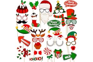 ILamourCar 32 Stück Weihnachten Fotorequisiten Photo Booth Foto Requisiten, Xmas Party Photo Supplies, Kreative Weihnachtsrequisiten,Photo Booth Selfie Rahmen Requisiten Set für Weihnachtsfeier Deko