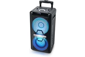 Muse DJ PA-Anlage mit Akku, 300 Watt, mit CD, Bluetooth und Licht-Effekten (USB, AUX, Mikrofon, Fernbedienung), schwarz