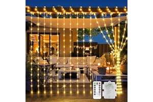 JXLEDAYY 200 LED Curtain Fairy Lights Outdoor Waterproof 2M*2M String Lights Battery Operated with Remote Timer 8 Modes Window Lights for Garden Gazebo Wedding Party Indoor Bedroom Decoration-Warm White