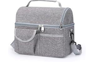 Tyouki Large Picnic Cooler Bag Insulation Bag Lunch Bag for Women Men Kids Picnic Bag, Adjustable Shoulder Strap, Double Layer Large Capacity Perfect for Office/School/Picnic/Camping/Travel (Gray)