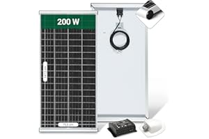 DIRECT IMPORTER MOSCATELLI Pannello Solare 200W Monocristallino PERC Kit per Camper con Profilo integrato in Alluminio per fissaggio al tetto - Regolatore 20A e Accessori