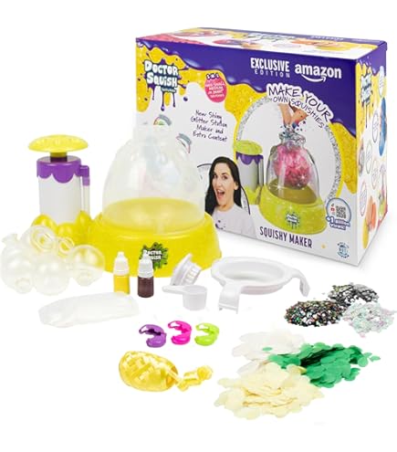 Doctor Squish TPR Squishies, 6 Reusable Clips, Powder, Slime, Confetti