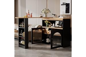 Jaxenor 360° Swivelling Bar Table with 3 Levels of Open Storage Space, Modern Dining Table with Storage for Dining Room/Living Room, Kitchen Bar with 1m LED Strip (Adjustable Light Colour), Black