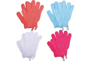 KUOU 8 PCS Exfoliating Gloves, Bamboo Exfoliator Mitt, Body Exfoliating Wash Glove Dead Skin Remover Shower Body Scrub Gloves for Adults and Kids, Ingrown(Blue, White, Pink, Orange)
