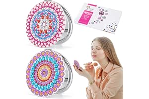 JSRQT 2 Stück Diamant Malerei Taschenspiegel, Mandala Malerei Kompaktspiegel, Diamant Malerei-Schminkspiegel, Klappspiegel Mini, Handtasche Taschen Reisespiegel Runder für Frauen und Mädchen