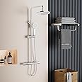 PURAGEIR Thermostatic Shower Set,Shower Mixer Tap Set,Shower Mixer Set with 3-Functions Hand Shower and 8" Overhead Rainfall Shower,Round Shape,Chrome