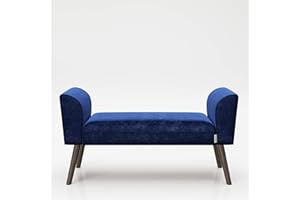PLAYBOY 737201BL - Banco de Terciopelo Recubierto de sólidos, Patas de Madera, Color Azul y Estable, 100 x 54 x 30 cm