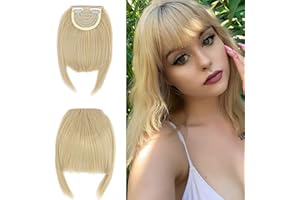Elailite Flequillo Postizo Pelo Corto Clip Flequillos Falso (sienes 22cm) 1 Pieza 2 Clip en Postizos para Mujer # Rubio Dorado/Rubio Amarillento