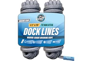 WAVESRX Premium Nylon Boat Dock Lines for Docking 1/2'' x 20' | Double Braided Marine Rope & Mooring Line| Ropes for Docking with Loop | UV & Saltwater Resistant Dock Ropes for Boats & Pontoons