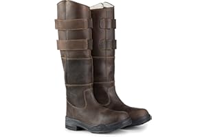 HORZE Bottes d'équitation d'hiver Rovigo, Cuir Nubuck, Fermeture Auto-agrippante réglable, Bottes de Stabulation Thermique, imperméables, Marron, Toutes Les Tailles