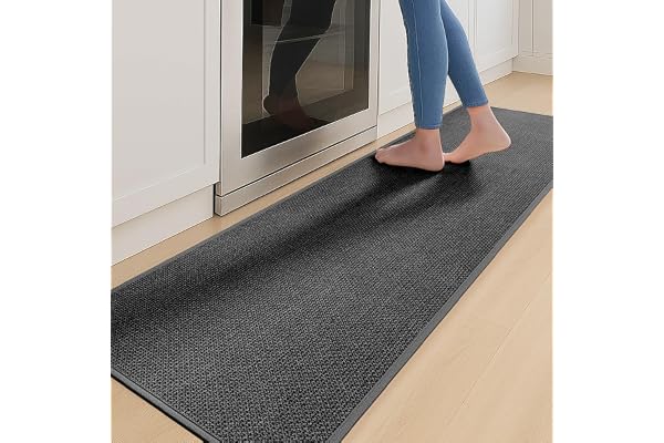 Köksmatta tvättbar, halkfri, 43,5 x 180 cm, tvättbar och absorberande köksmatta för kök, hall, tvättstuga, utomhus (svart, 43