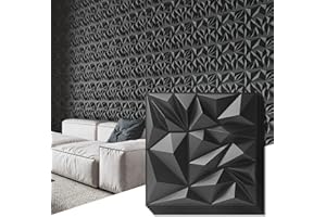 Art3d 33-Pack 3D Wall Panels for Interior Decor, Modern Diamond Textured Accent Paneling for Gaming Living Room TV Background, 12 x 12 Inch Black