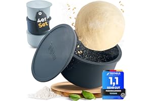Teigbar Pizzaballenbox mit Deckel, 4er Set - platzsparende Teigbox aus löse-leichtem Silikon - bis zu 350g Pizzateig Box - Gärbox, Pizza Zubehör, Pizza Box - Schwarz/Grau - Ø13cm