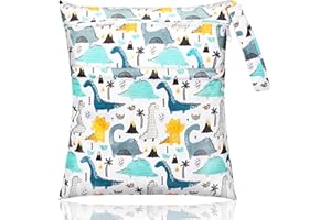 FLOEPX Stoffwindeln Nasstaschen, Wickeltasche Wetbag,Nasstaschen wiederverwendbare,Wetbag Organiser Beutel,Wet Dry Cloth Windeltasche,Wasserdichte mit Reißverschluss für Baby Reisen Unterwegs (Dinosaurier)