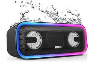 DOSS SoundBox Pro+ Bluetooth Speaker with 24W Stereo Sound, Punchy Bass, IPX6 Waterproof, 15Hrs Playtime, Multi-Colors Lights, Wireless Stereo Pairing Speaker for Home,Outdoor,Camping, Beach-Black