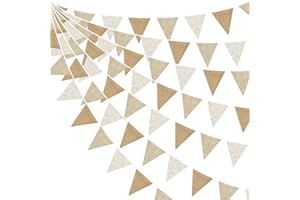 PINK BLUME 24Ft Vintage Burlap Bunting Banner Party Decorations Linen Triangle Flag Pennant Hessian Garland Streamers for Boho Camping Rustic Spring Easter Birthday Wedding Baby Shower Fall Brown Party Decor