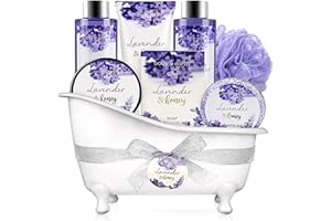 ‎BODY & EARTH BODY & EARTH Bade Geschenke für Frauen 8 tlg, Lavendel Geschnkkorb, Wellness Set für Frauen, Pflegeset mit Deko Badewanne, Geburtstagsgeschenk, Geschenk für Mama, Weihnachtsgeschenke