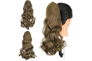 Gairyan Extensión de Cola Coleta Postiza Pelo Natural Sintético Postiza Extensiones Moño Postizo Extensiones Más Suave Aspecto Real Rizado 18" - Marrón dorado