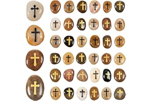 Fabbay 40 Pcs Cross Engraved Stones Inspirational Smooth Polished River Pebble Encouragement Engraved Rocks Prayer Faith Stones for Easter Religious Gifts, 4 Styles, 1-2 Inches Each