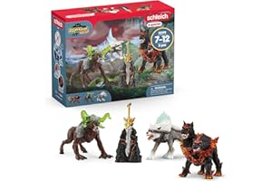 Schleich ELDRADOR Creatures | Coffret de départ 72179 avec cerbère, Loup des neiges, Monstre de Pierre et Super-Arme | Figurines ELDRADOR de Jouet dès 7 Ans | 5 pièces | exclusivité Amazon